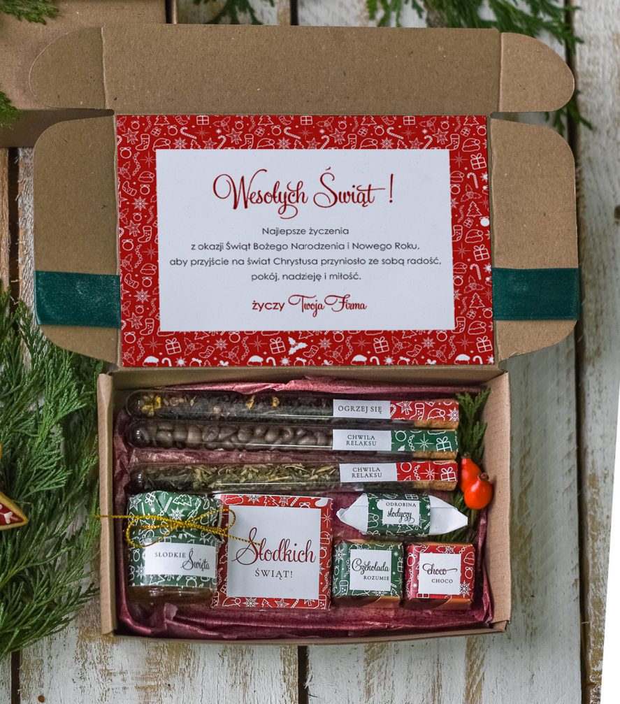 Prezenty oferta dla Firm kawa  herbata miód zestawy świąteczne dla pracowników oferta na boże narodzenie dla firm pudełko z herbatą i kawą    1