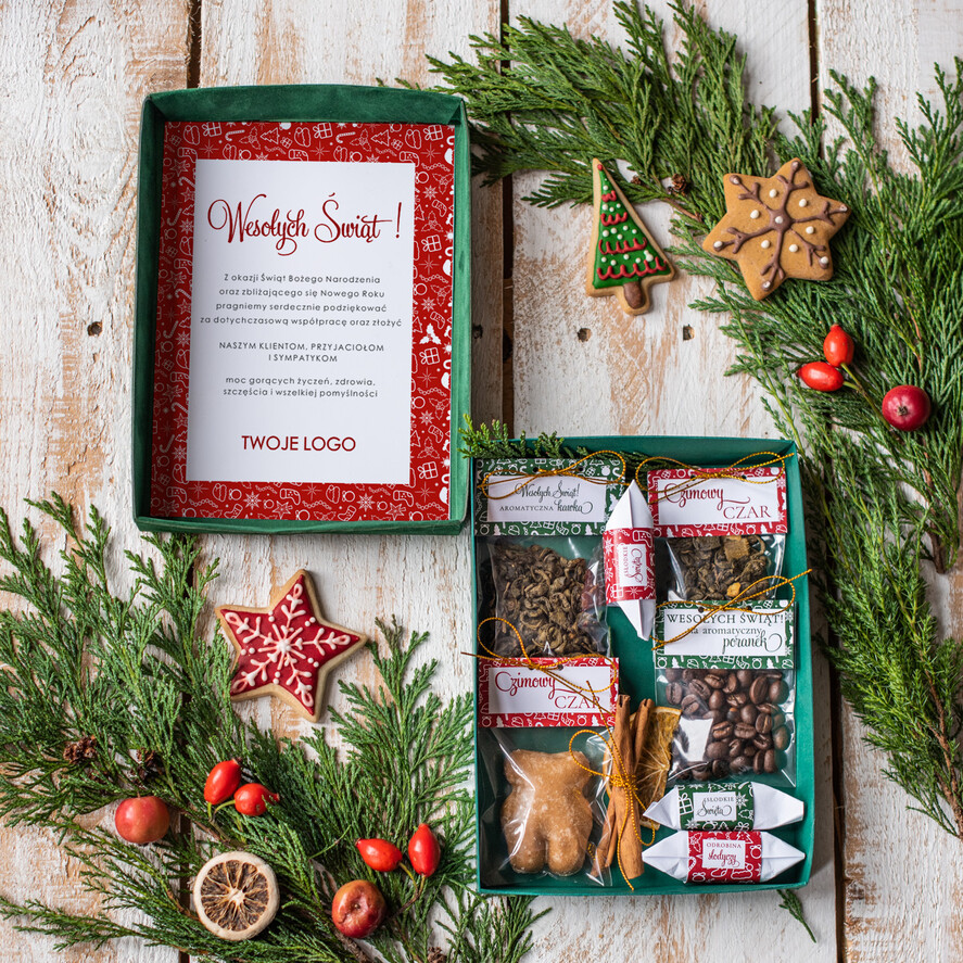 Prezenty oferta dla Firm kawa  herbata miód upominki świąteczne dla klientów, ziarna kawy i prawdziwa herbata1