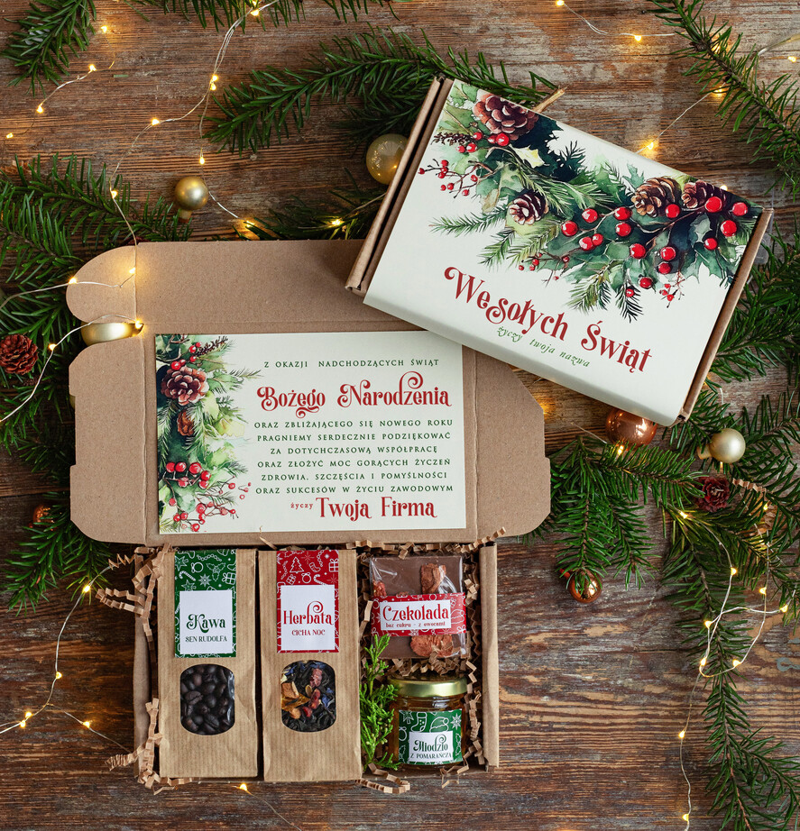 Prezenty oferta dla Firm kawa  herbata miód Paczki świąteczne dla pracowników, prezenty biznesowe dla firm z kawą i herbatą, upominki na święta dla pracowników, paczki świąteczne dla pracowników i kontrahentów0