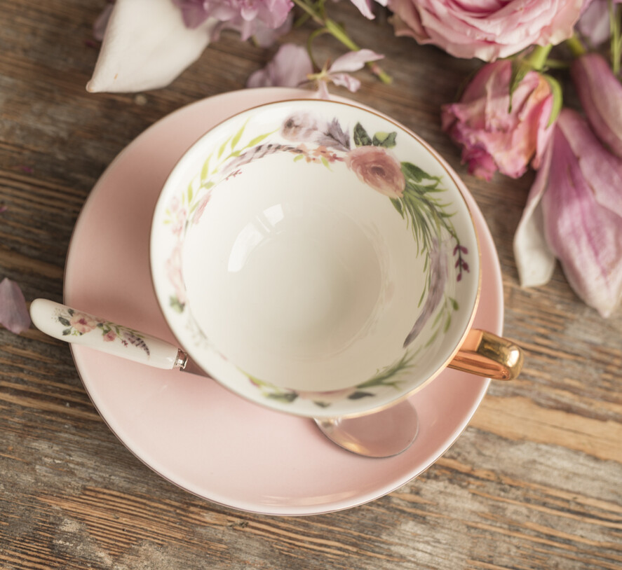 Prezenty dla świadków boxy prezentowy dla Świadkowej, prośba o świadkowanie  Welurowy Szlafrok dla Świadkowej Prośba o świadkowanie zestaw Różowa Boho filiżanka z łyżeczką11