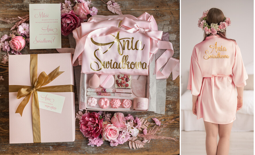 Prezenty dla świadków boxy prezentowy dla Świadkowej, prośba o świadkowanie  Satynowy Szlafrok ze Złotym Napisem Prezent dla Świadkowej kamien gua sha - Prośba o świadkowanie0