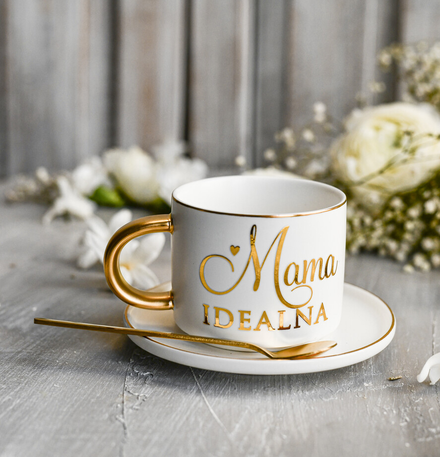 Prezenty dla Mamy zestawy w welurowych i ozdobnych pudełkach  Zestaw Prezentowy na Dzień Mamy - Box Upomienk Kubek z napisem Mama doskonała życzenia3