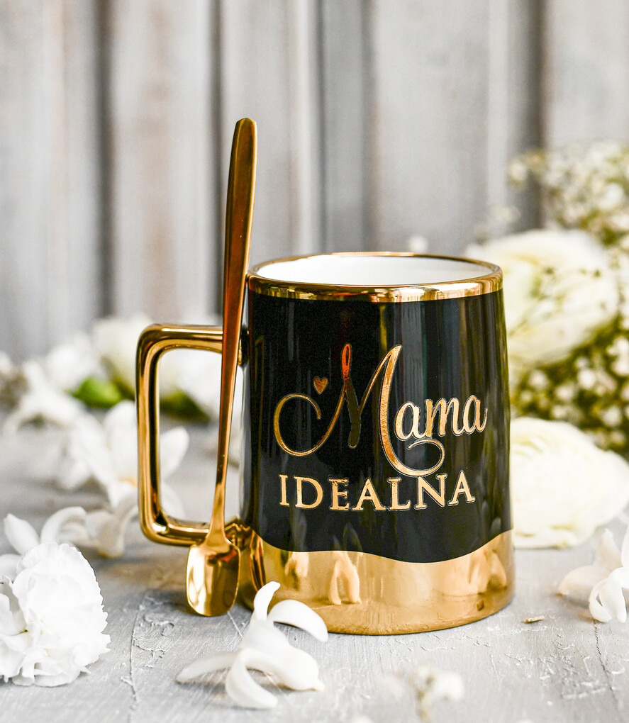 Prezenty dla Mamy zestawy w welurowych i ozdobnych pudełkach  Zestaw Prezentowy na Dzień Mamy - Box Upomienk Kubek z napisem Mama doskonała życzenia3