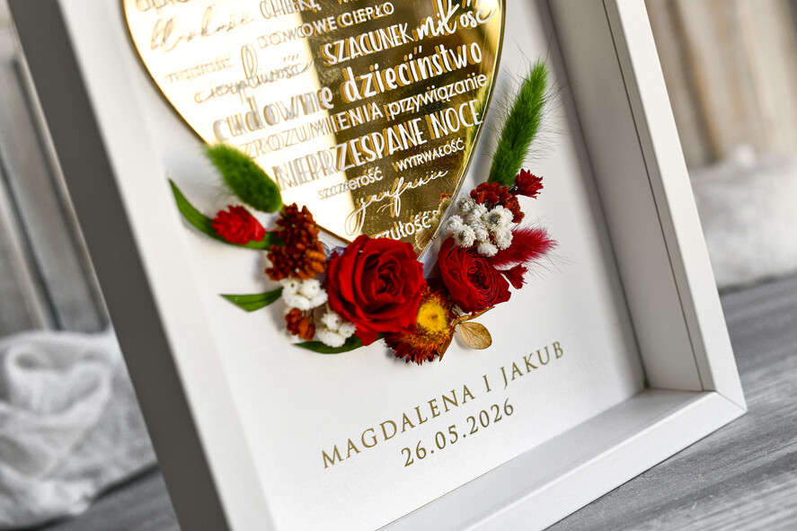 Prezenty dla Mamy ramki, puzzle, ramki na zdjęcia  prezent od serca ramka z okazji dnia mamy, podziękowanie złote serce i kwiaty w ramce - prezent na dzien matki dedykacja 6
