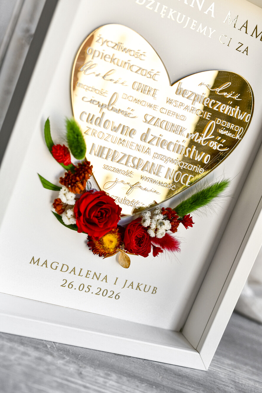 Prezenty dla Mamy ramki, puzzle, ramki na zdjęcia  prezent od serca ramka z okazji dnia mamy, podziękowanie złote serce i kwiaty w ramce - prezent na dzien matki dedykacja 2