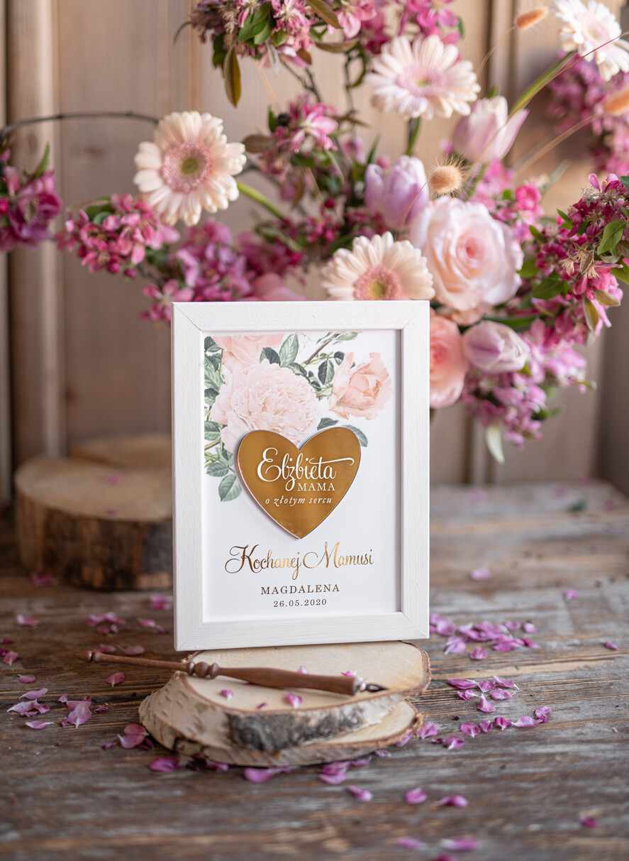 Prezenty dla Mamy ramki, puzzle, ramki na zdjęcia  Prezent na dzien mamy  ramka ze złotym sercem dedykacja idealny podarunek na dzien mamy różyczki0