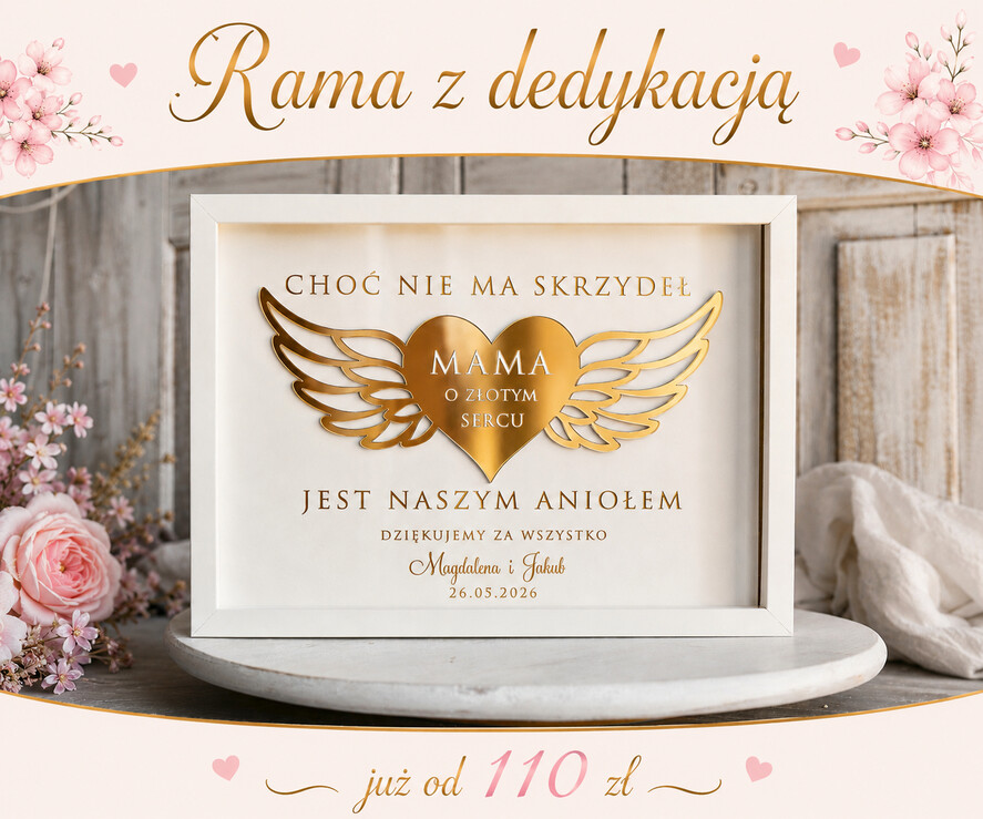 Prezenty dla Mamy ramki, puzzle, ramki na zdjęcia  prezent od serca ramka z okazji dnia mamy, podziękowanie złote serce i kwiaty w ramce - prezent na dzien matki dedykacja 7