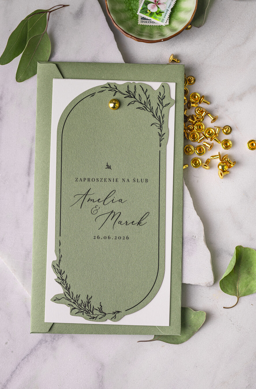 Zaproszenia ślubne Proste i Nowoczesne  szałwiowe owalne zaproszenia ślubne, minimalistyczne zaproszenia na ślub i wesele, szałwia podłużne zproszenie4