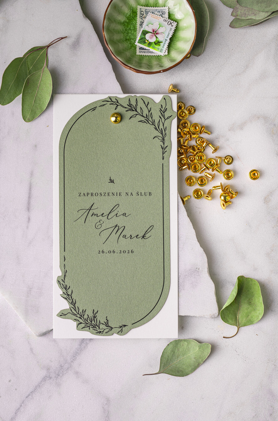 Zaproszenia ślubne Proste i Nowoczesne  szałwiowe owalne zaproszenia ślubne, minimalistyczne zaproszenia na ślub i wesele, szałwia podłużne zproszenie6