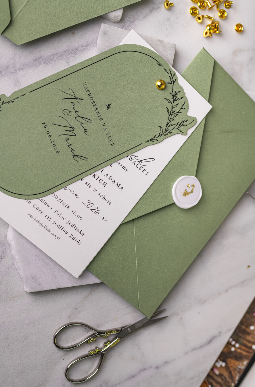 Zaproszenia ślubne Proste i Nowoczesne  szałwiowe owalne zaproszenia ślubne, minimalistyczne zaproszenia na ślub i wesele, szałwia podłużne zproszenie7