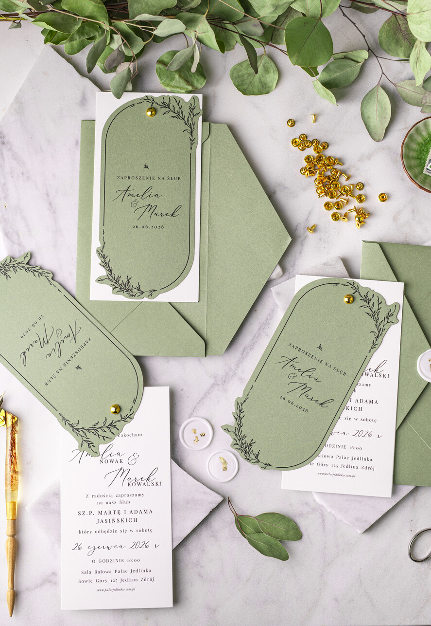 Zaproszenia ślubne Proste i Nowoczesne  szałwiowe owalne zaproszenia ślubne, minimalistyczne zaproszenia na ślub i wesele, szałwia podłużne zproszenie8