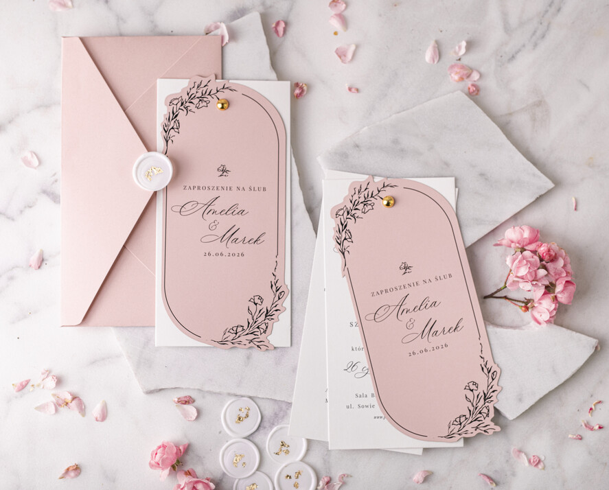 Zaproszenia ślubne Proste i Nowoczesne  owalne zaproszenia ślubne, minimalistyczne zaproszenia na ślub i wesele, monochromatyczne podłużne zproszenie0