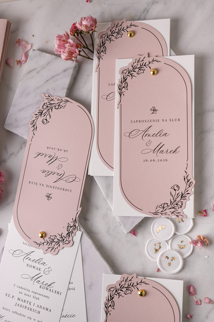 Zaproszenia ślubne Proste i Nowoczesne  owalne zaproszenia ślubne, minimalistyczne zaproszenia na ślub i wesele, monochromatyczne podłużne zproszenie11