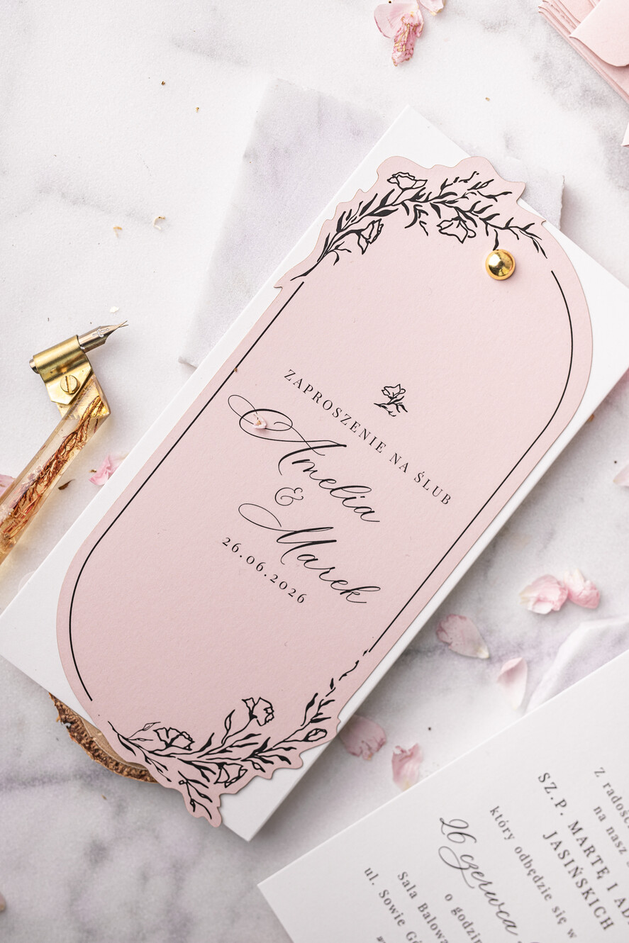 Zaproszenia ślubne Proste i Nowoczesne  owalne zaproszenia ślubne, minimalistyczne zaproszenia na ślub i wesele, monochromatyczne podłużne zproszenie12