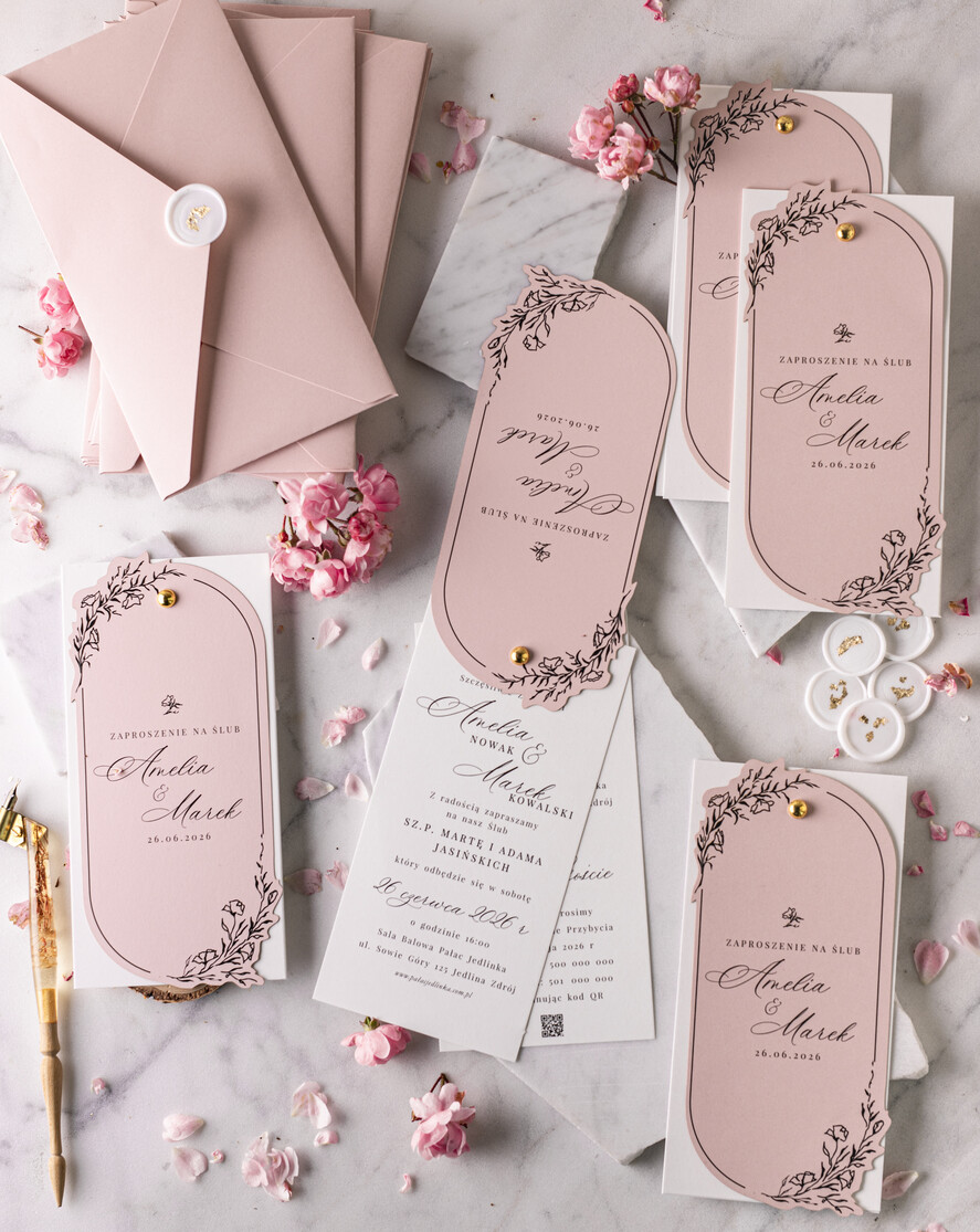 Zaproszenia ślubne Proste i Nowoczesne  owalne zaproszenia ślubne, minimalistyczne zaproszenia na ślub i wesele, monochromatyczne podłużne zproszenie13