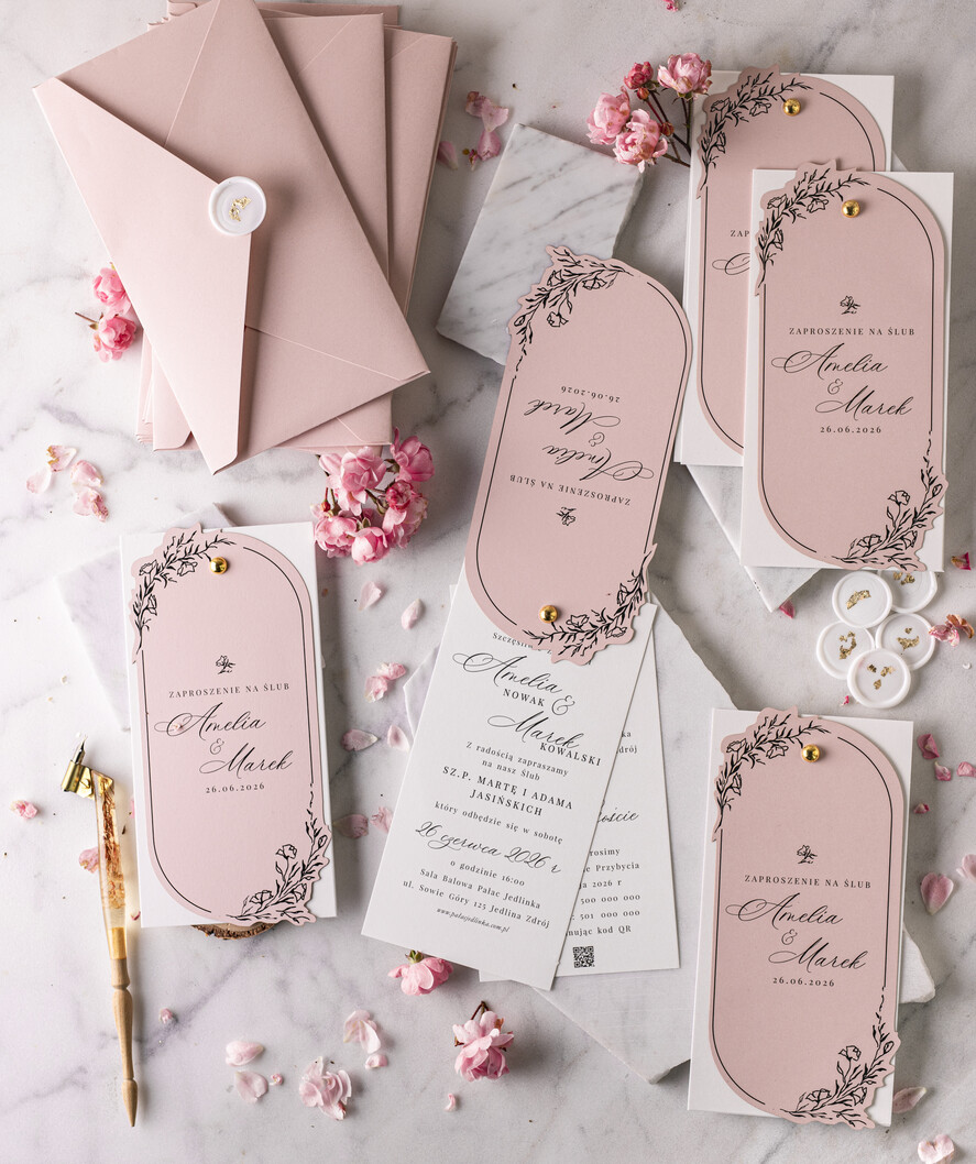 Zaproszenia ślubne Proste i Nowoczesne  owalne zaproszenia ślubne, minimalistyczne zaproszenia na ślub i wesele, monochromatyczne podłużne zproszenie14