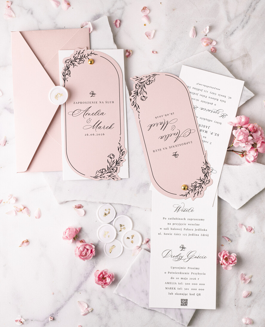 Zaproszenia ślubne Proste i Nowoczesne  owalne zaproszenia ślubne, minimalistyczne zaproszenia na ślub i wesele, monochromatyczne podłużne zproszenie3