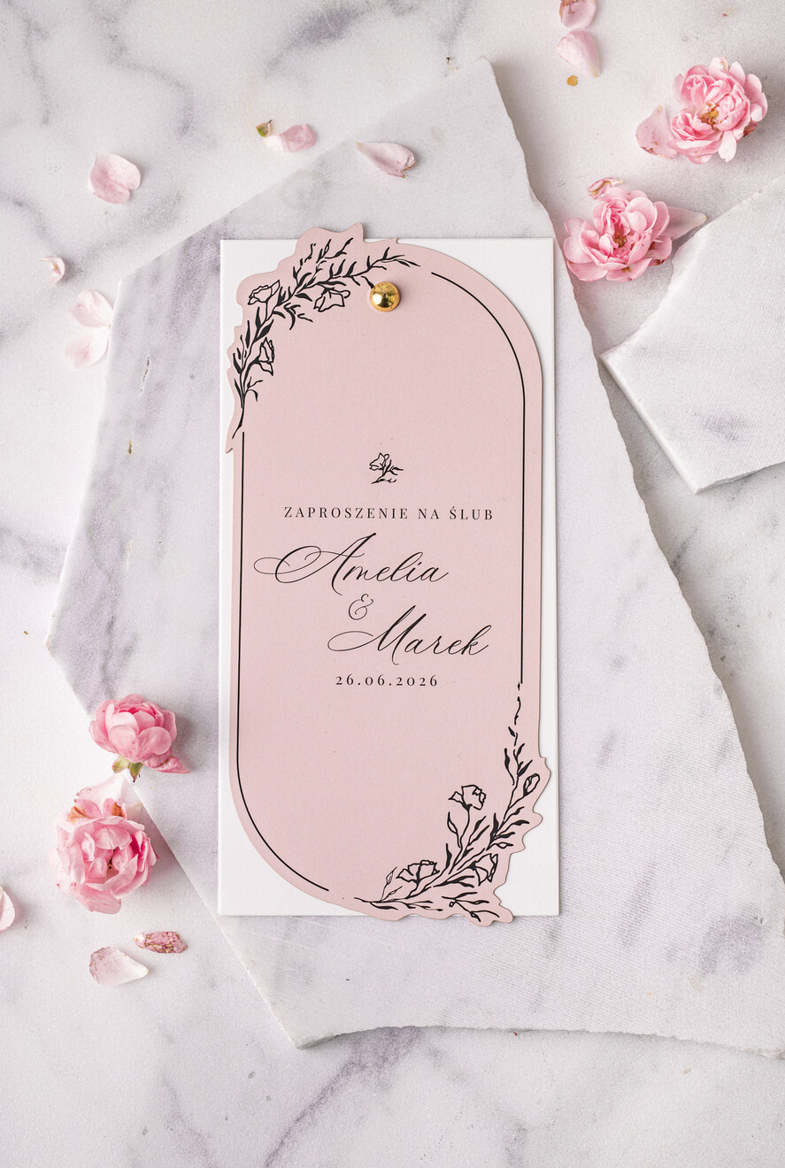 Zaproszenia ślubne Proste i Nowoczesne  owalne zaproszenia ślubne, minimalistyczne zaproszenia na ślub i wesele, monochromatyczne podłużne zproszenie7
