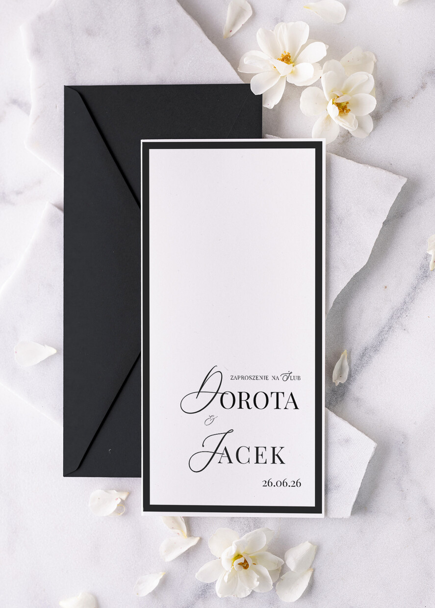 Zaproszenia ślubne Proste i Nowoczesne  proste zaproszenia ślubne, minimalistyczne zaproszenia na ślub i wesele, monochromatyczne podłużne zaproszeń ślubnych,1