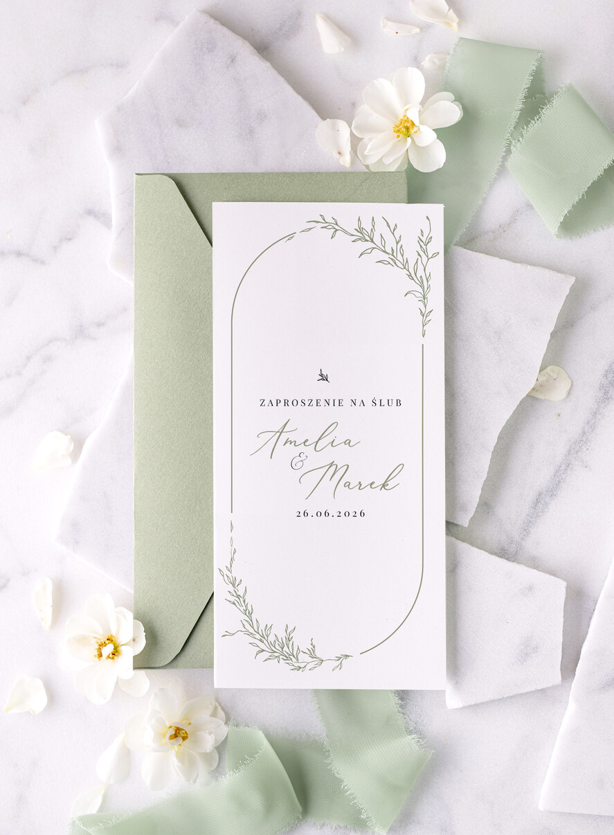 Zaproszenia ślubne Proste i Nowoczesne  szałwiowe zaproszenia ślubne, minimalistyczne zaproszenia na ślub i wesele, podłużne zaproszeń ślubnych1