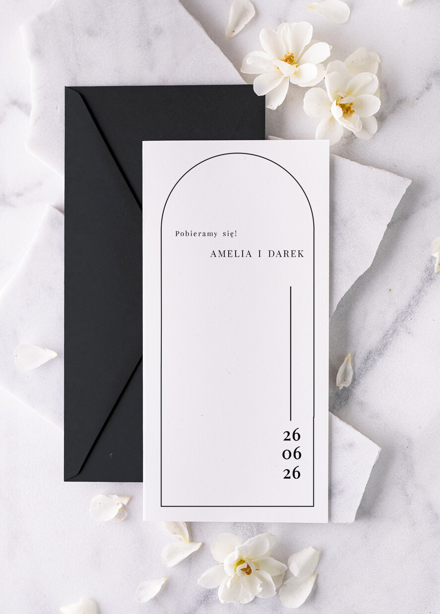 Zaproszenia ślubne Proste i Nowoczesne  proste zaproszenia ślubne, minimalistyczne zaproszenia na ślub i wesele, monochromatyczne podłużne zaproszeń ślubnych,1