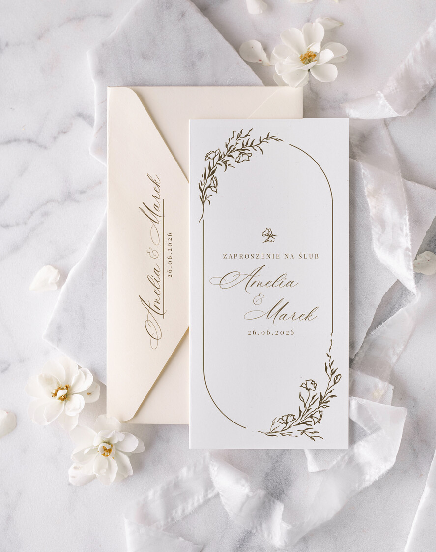 Zaproszenia ślubne Proste i Nowoczesne  proste zaproszenia ślubne, minimalistyczne zaproszenia na ślub i wesele, monochromatyczne podłużne zaproszeń ślubnych,1