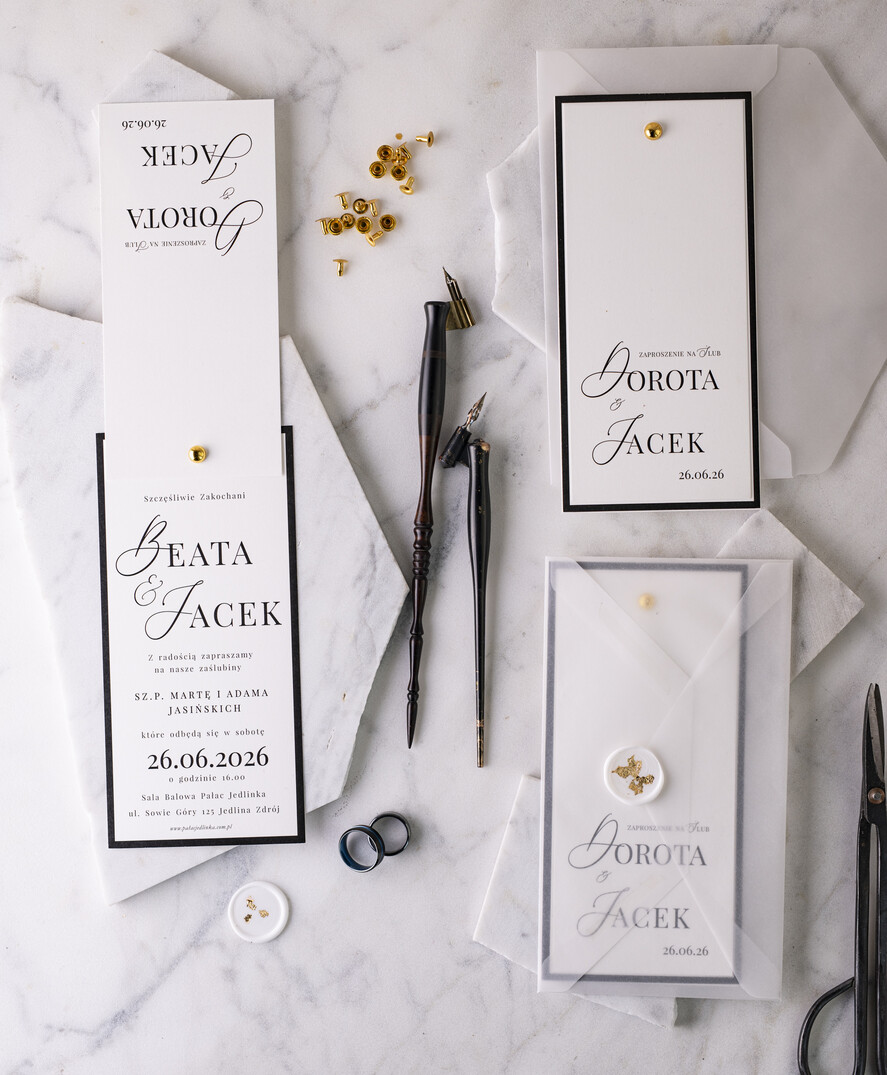 Zaproszenia ślubne Proste i Nowoczesne  czarno białe zaproszenia ślubne, minimalistyczne zaproszenia na ślub i wesele, monochromatyczne podłużne zproszenie1