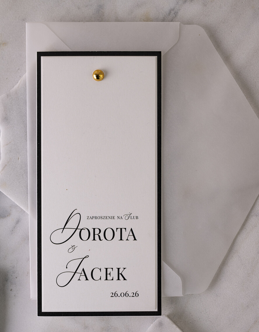 Zaproszenia ślubne Proste i Nowoczesne  czarno białe zaproszenia ślubne, minimalistyczne zaproszenia na ślub i wesele, monochromatyczne podłużne zproszenie3
