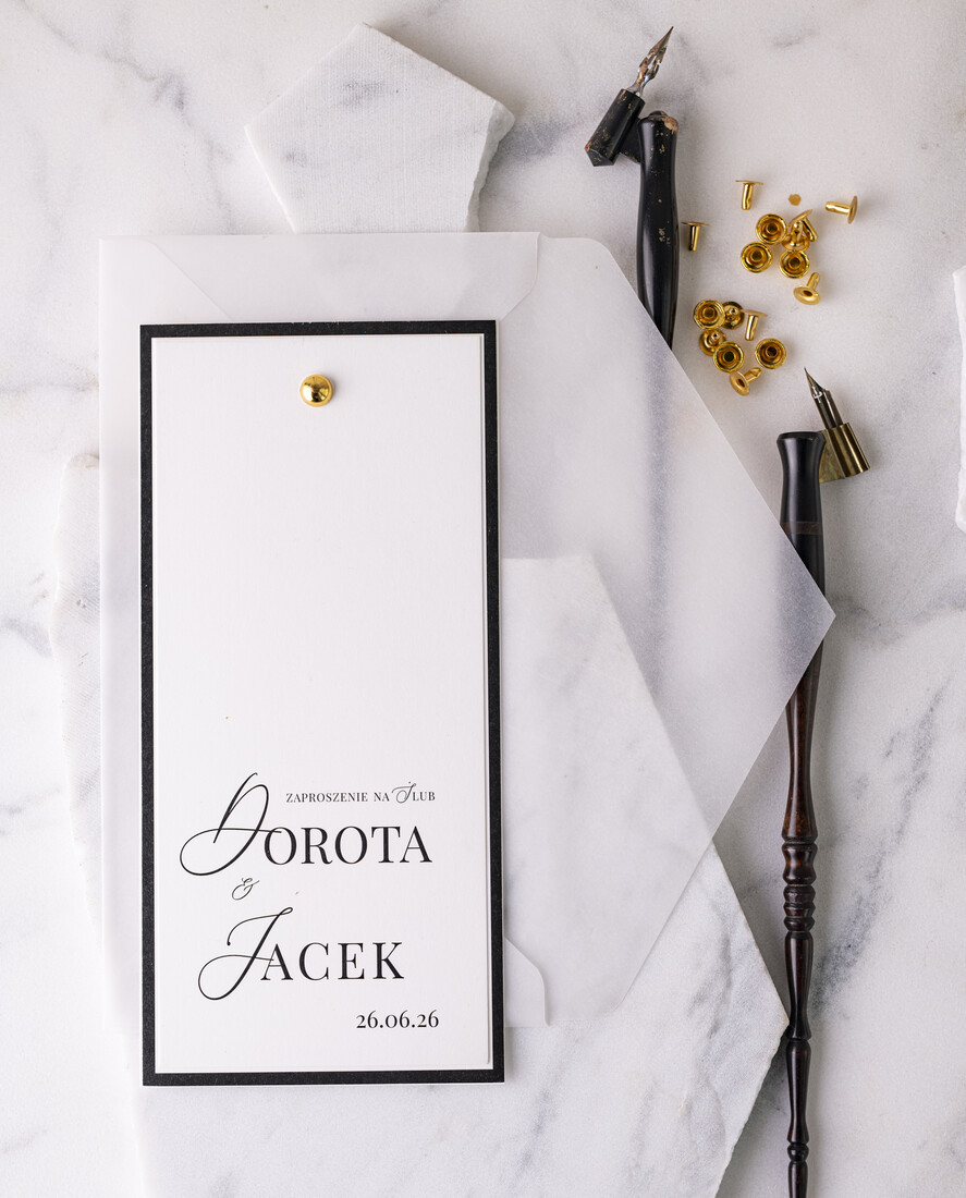 Zaproszenia ślubne Proste i Nowoczesne  czarno białe zaproszenia ślubne, minimalistyczne zaproszenia na ślub i wesele, monochromatyczne podłużne zproszenie6