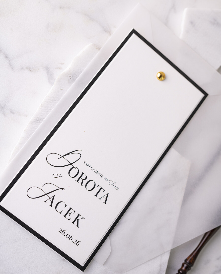 Zaproszenia ślubne Proste i Nowoczesne  czarno białe zaproszenia ślubne, minimalistyczne zaproszenia na ślub i wesele, monochromatyczne podłużne zproszenie7