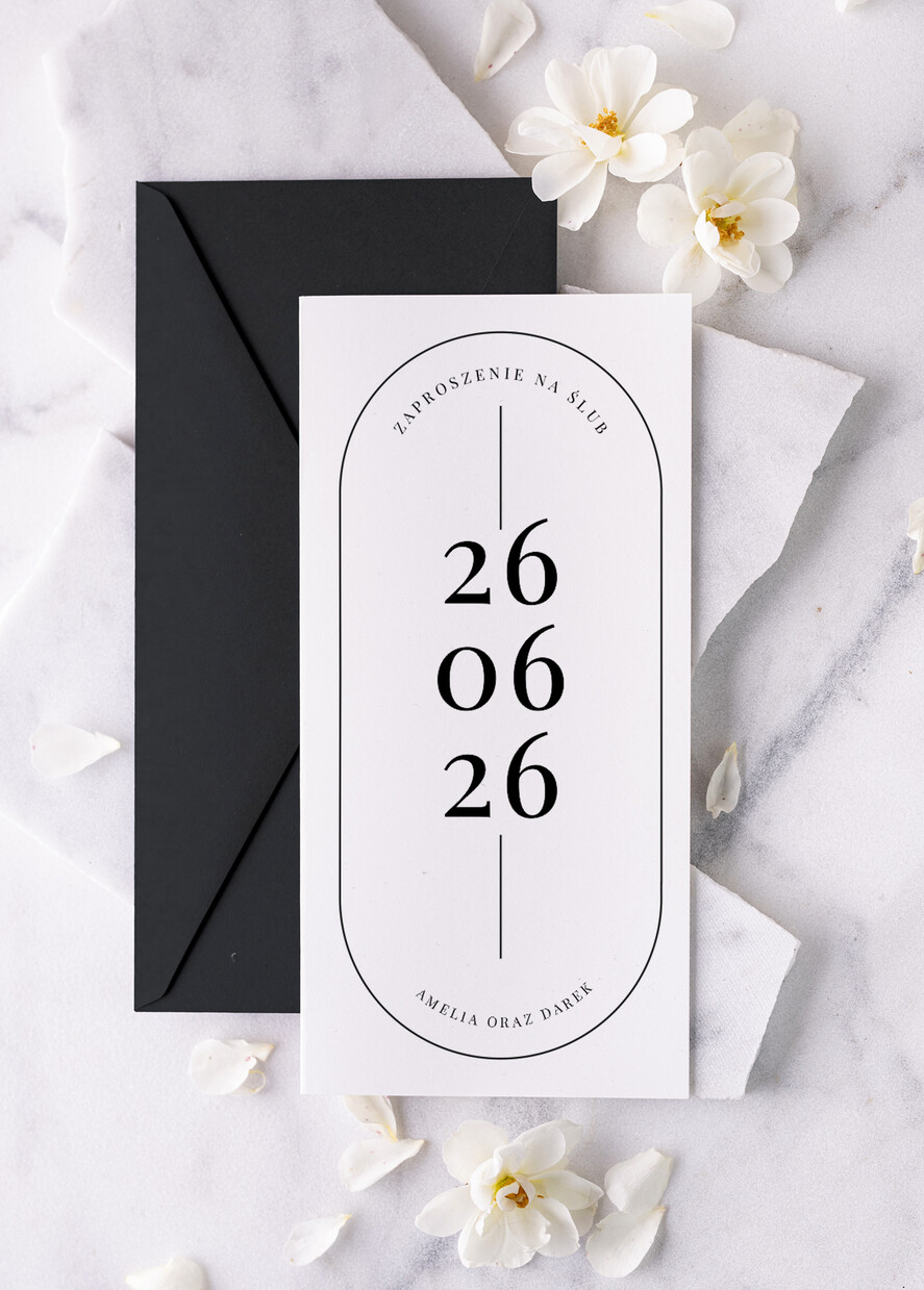 Zaproszenia ślubne Proste i Nowoczesne  proste zaproszenia ślubne, minimalistyczne zaproszenia na ślub i wesele, monochromatyczne podłużne zaproszeń ślubnych,1