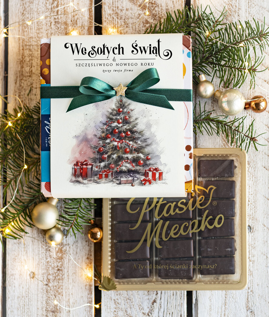 Prezenty oferta dla Firm CZEKOLADA/ pralinki/ bomboniery czekoladki ptasie mleczko bombonierka na prezent świąteczny z logo, Drobne prezenty dla firm świąteczne czekoladki z życzeniami, Bombonierka świąteczna z życzeniami, drobne upominki na święta dla pracowników, świąteczne gadżety kontrahentów0