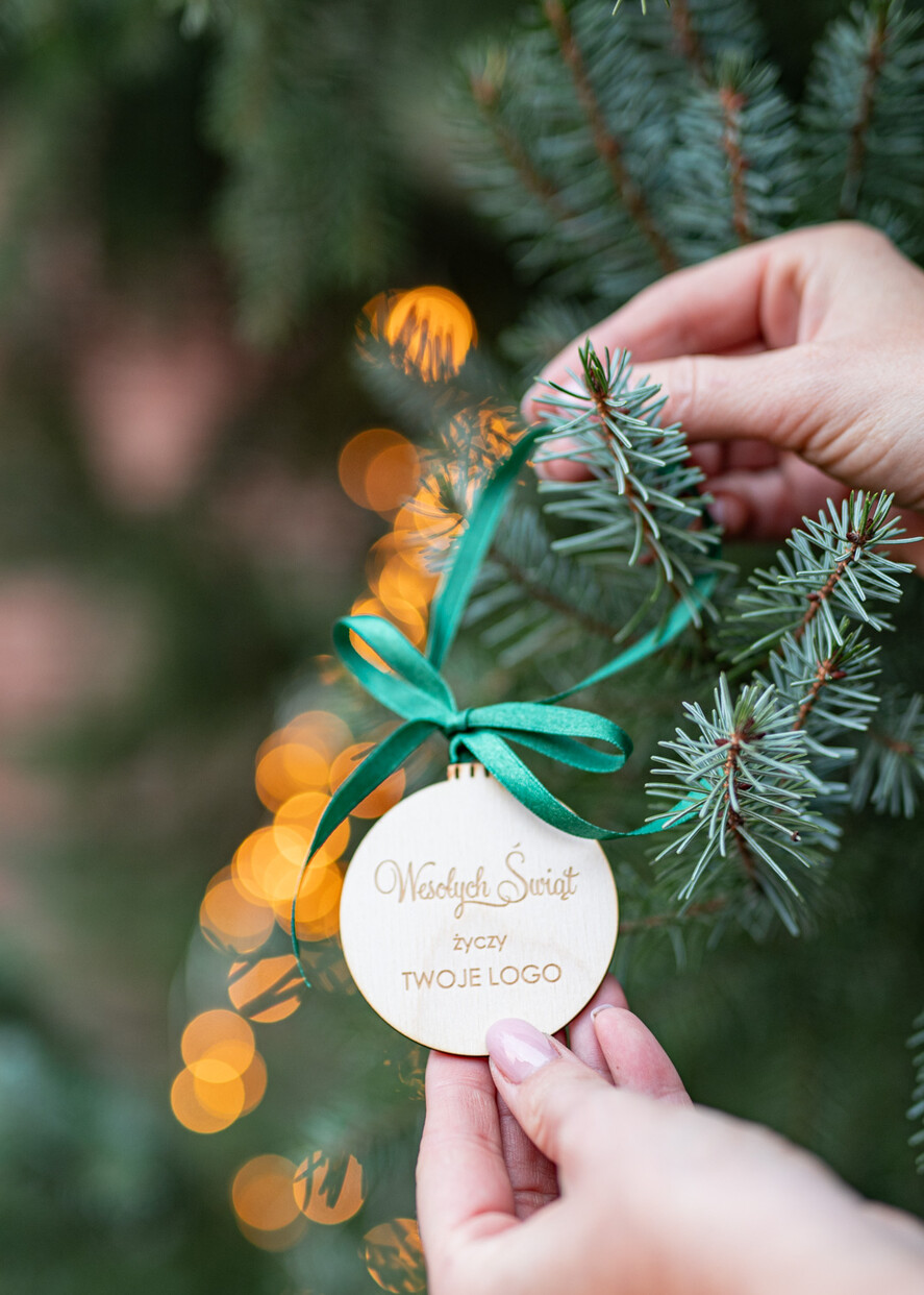 Prezenty oferta dla Firm Bombki ZAWIESZKI na choinkę Prezent Biznesowy Na Święta z Logo drewniana Bombka z logo na choinkę Zawieszka z Logo Firmy  z Logo0