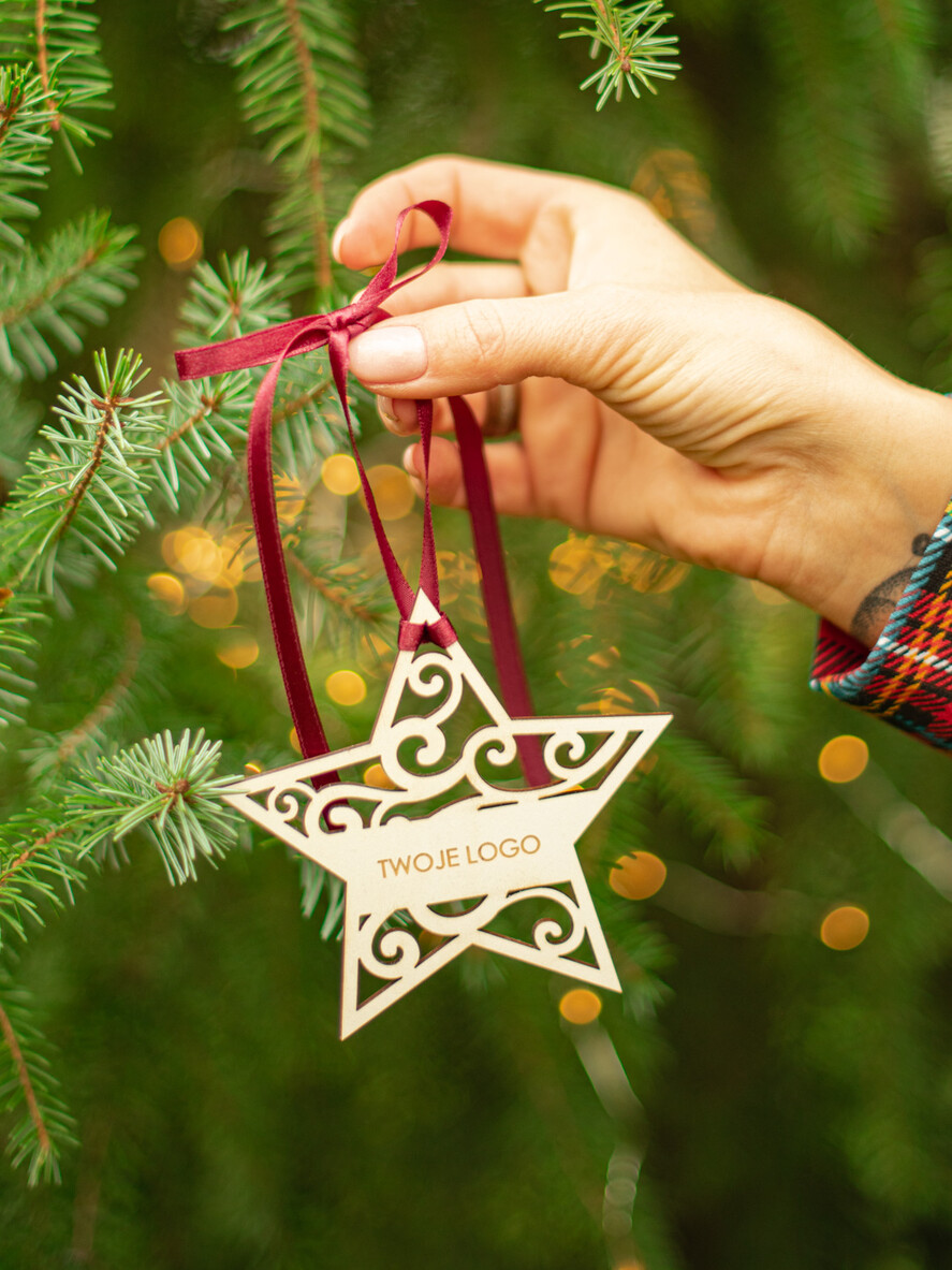 Prezenty oferta dla Firm Bombki ZAWIESZKI na choinkę Prezent Biznesowy Na Święta z Logo drewniana Bombka z logo na choinkę Zawieszka z Logo Firmy  1