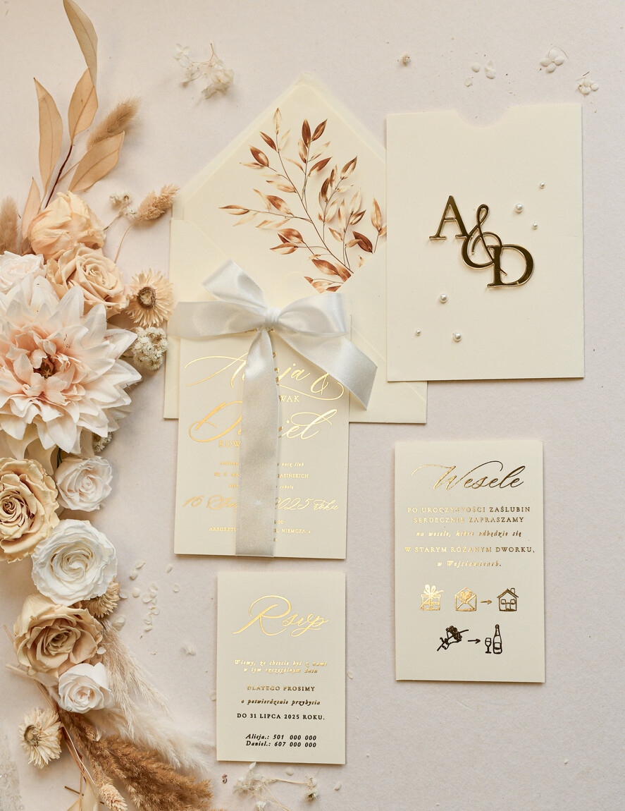 Zaproszenia ślubne z perełkami / tłoczeniem zaproszenia ślubne z perełkami w etui, minimalistyczne zaproszenie na ślub z perełki 13