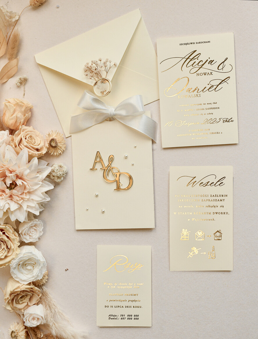 Zaproszenia ślubne z perełkami / tłoczeniem zaproszenia ślubne z perełkami w etui, minimalistyczne zaproszenie na ślub z perełki 0