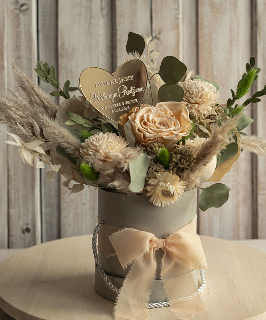 Prezenty, Podziękowania dla Rodziców Kompozycje Kwiatowe / Flowerboxy podziekowania dla rodzicow prezent dla mamy i taty na wesele, kompozycja z kwiatów suszonych pomysł na prezent dla rodziców, wieczne róże, flower box dla rodziców6