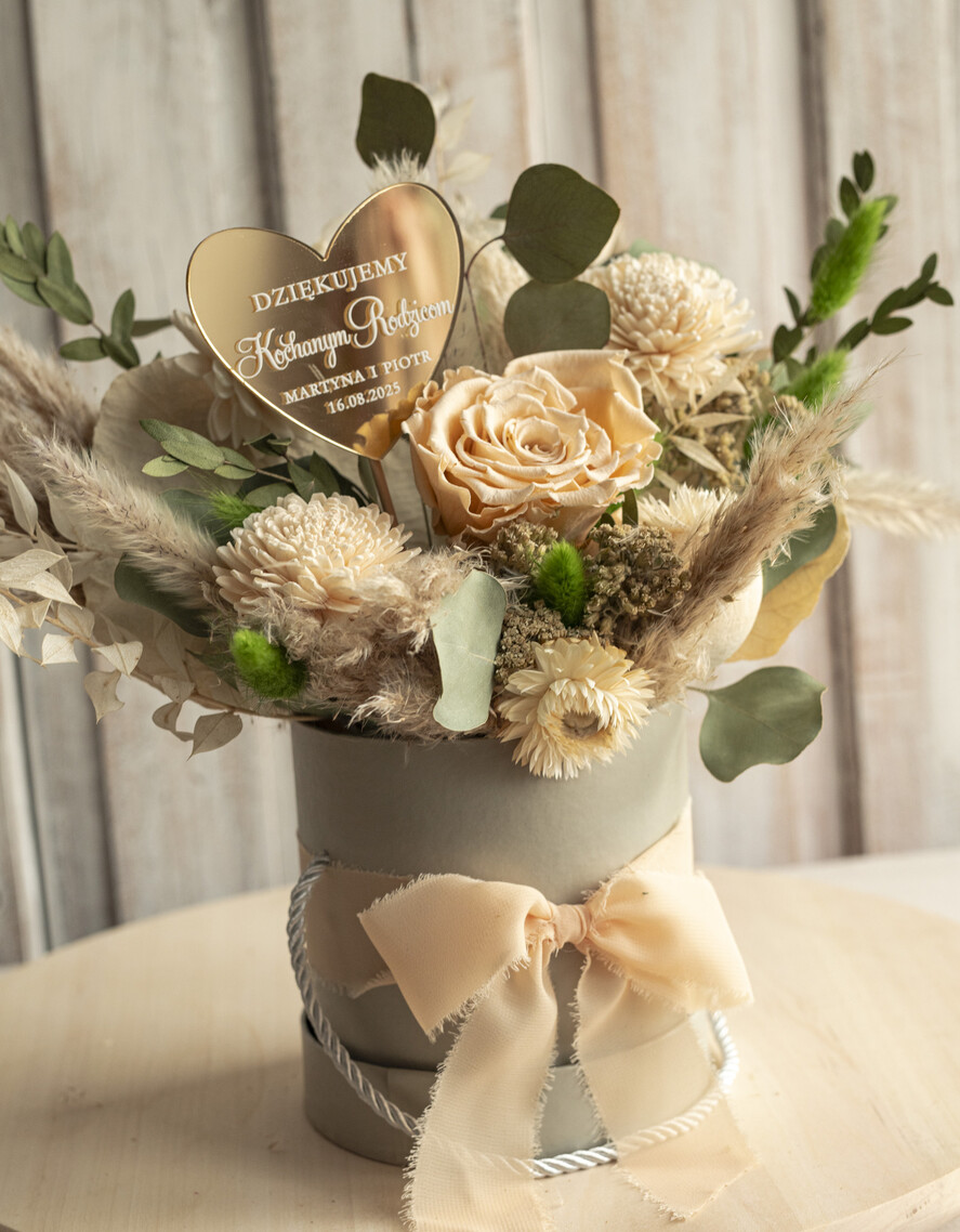 Prezenty, Podziękowania dla Rodziców Kompozycje Kwiatowe / Flowerboxy podziekowania dla rodzicow prezent dla mamy i taty na wesele, kompozycja z kwiatów suszonych pomysł na prezent dla rodziców, wieczne róże, flower box dla rodziców0