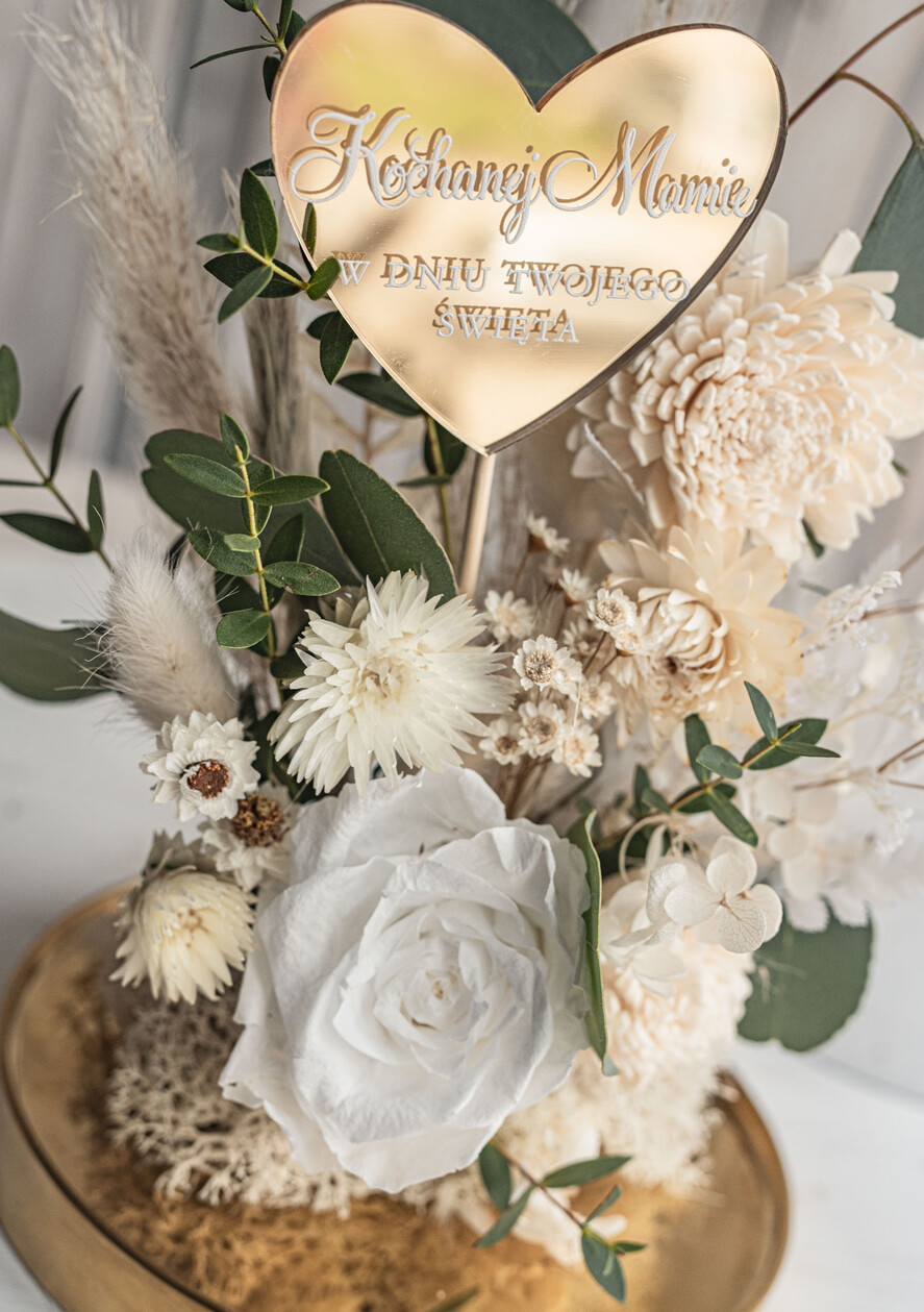 Prezenty dla Mamy flowerboxy, box ze słodyczami  wieczna róża w szklanej kopule, prezent dla mamy flowerbox z suszonych kwiatów, suszone kwiaty w szkle, kompozycja kwiatowa w kopułce ze szkła6