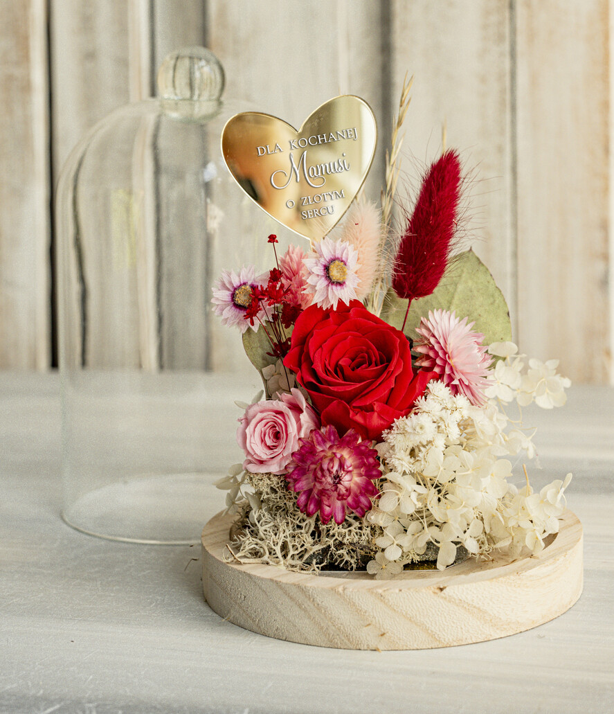 Prezenty dla Mamy flowerboxy, box ze słodyczami  prezent na dzień Mamy, prezent dla mamy flowerbox z suszonych kwiatów, suszone kwiaty w szkle, pomysł na prezent z okazji dnia mamy2
