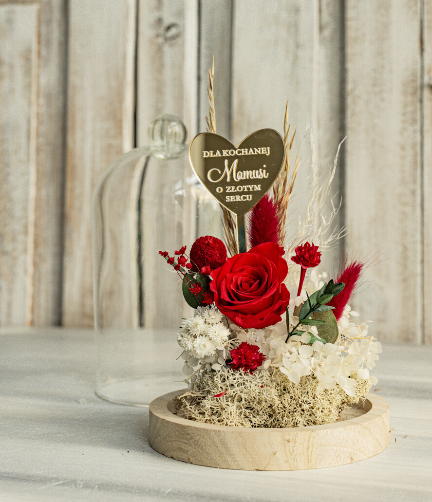 Prezenty dla Mamy flowerboxy, box ze słodyczami  prezent na dzień Mamy, prezent dla mamy flowerbox z suszonych kwiatów, suszone kwiaty w szkle, pomysł na prezent z okazji dnia mamy2