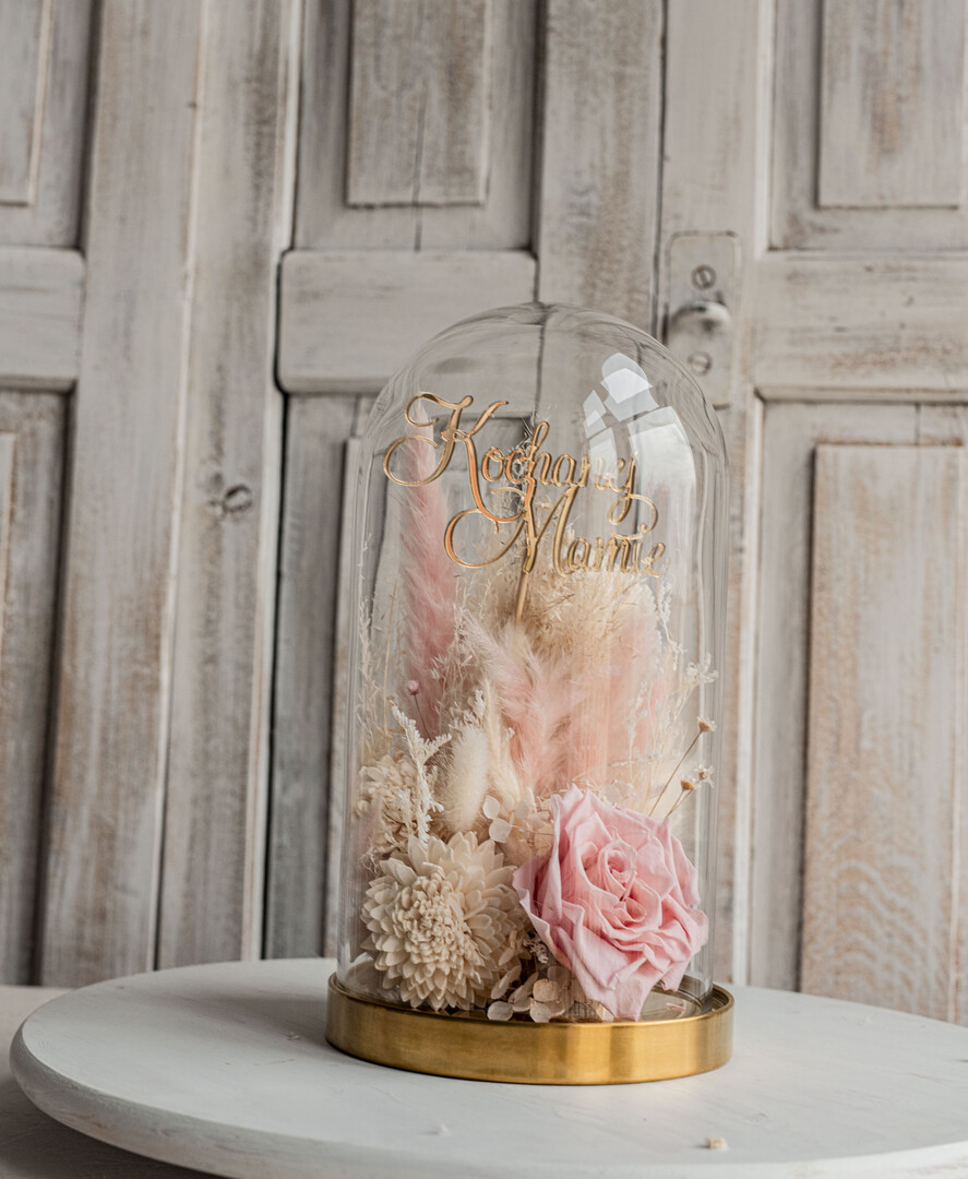 Prezenty dla Mamy flowerboxy, box ze słodyczami  flowerbox, pomysł na prezent prezent dla mamy kwiaty w kopule kompozycja z kwiatów suszonych wieczne roze,  kwiaty w szkle, rózowa wieczna róża20