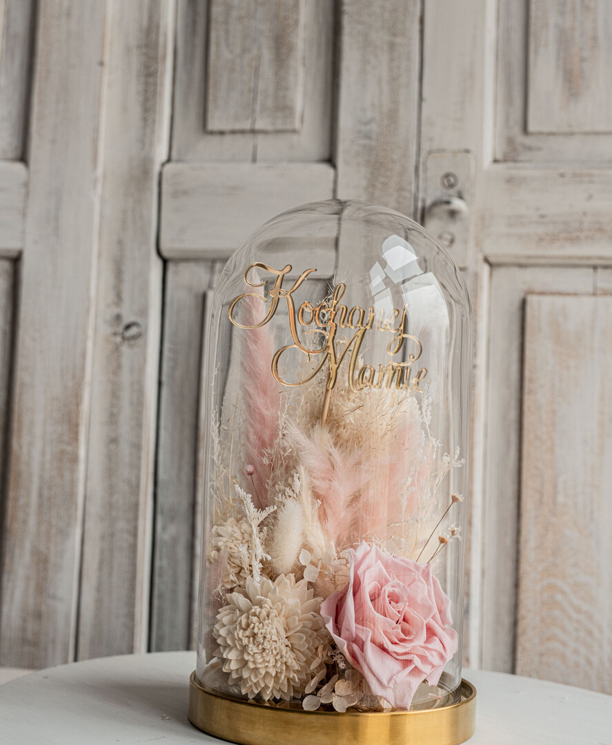 Prezenty dla Mamy flowerboxy, box ze słodyczami  flowerbox, pomysł na prezent prezent dla mamy kwiaty w kopule kompozycja z kwiatów suszonych wieczne roze,  kwiaty w szkle, rózowa wieczna róża21