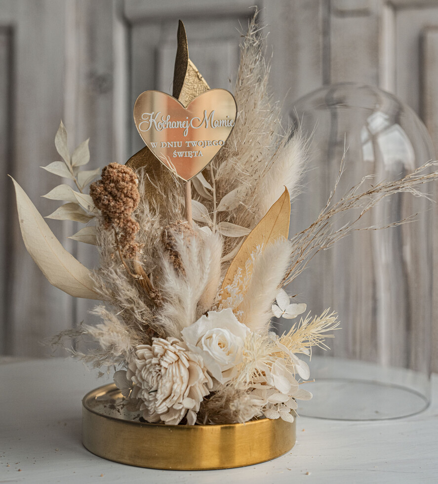 Prezenty dla Mamy flowerboxy, box ze słodyczami  Prezent na dzień matki suszone kwiaty w szkle, prezent dla mamy kwiaty w szklanej kopule, kompozycje z suszonych kwiatów, Szklana kopuła suszony bukiet10