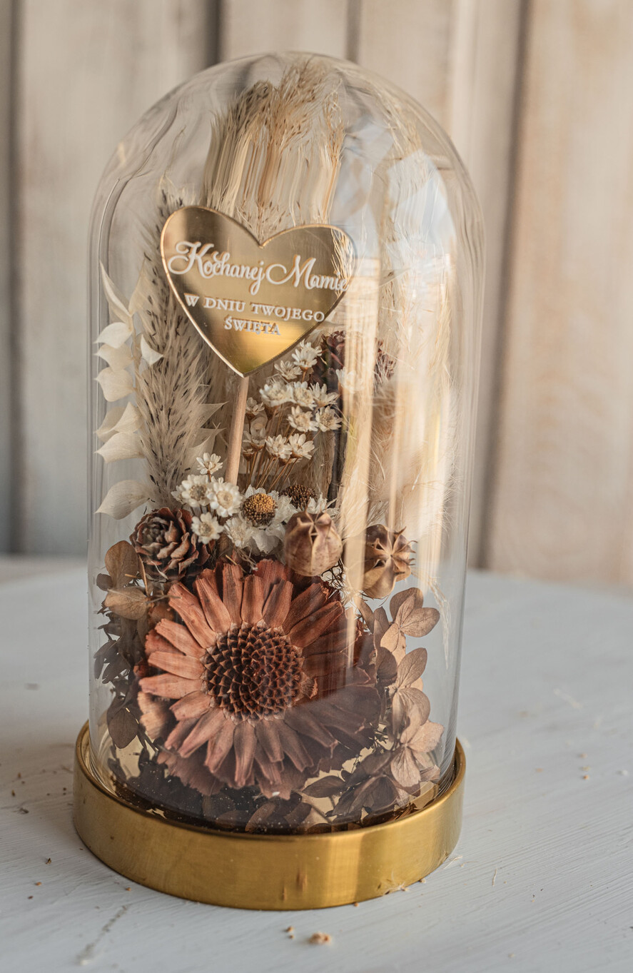 Prezenty dla Mamy flowerboxy, box ze słodyczami  prezent na dzień mamy, kwiaty w szklanej kopule, pomysł na prezent dla mamy, Szklana kopuła dekoracja suszone kwiaty, Suszone Kwiaty W Szkle0