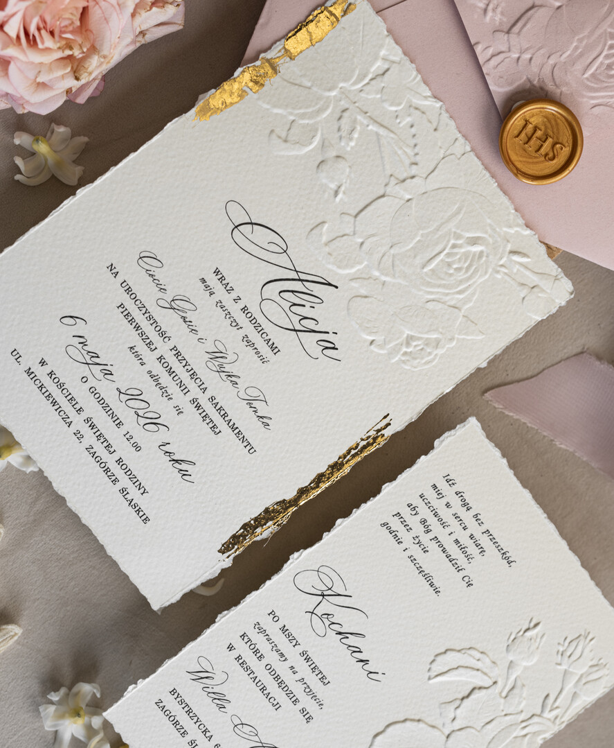 Zaproszenia na Komunię  dziewczynka  Różowe zaproszenia komunijne z dmuszkiem dla dziewczynki, zaproszenia na komunię ze wstążką, złote zaproszenia na komunię, zaproszenia na Pierwszą Komunię2