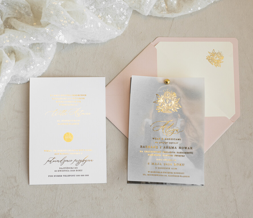 Zaproszenia na Komunię  dziewczynka  proste nowoczesne zaroszenia na komunię foto zaproszenia, komunijne ze zdjeciem kalkowe 3