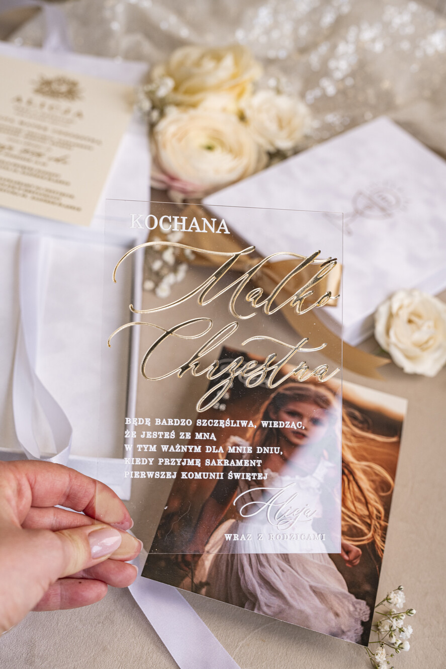 Zaproszenia na Komunię  dziewczynka  Eleganckie zaproszenia na Pierwszą komunię dla Matki Chrzestnej, wyjątkowe zaproszenia na komunię dla Rodziców  chrzestnych, Zaproszenie Vip dla Baci i Dziadka11