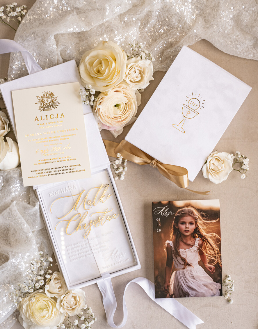 Zaproszenia na Komunię  dziewczynka  Eleganckie zaproszenia na Pierwszą komunię dla Matki Chrzestnej, wyjątkowe zaproszenia na komunię dla Rodziców  chrzestnych, Zaproszenie Vip dla Baci i Dziadka17