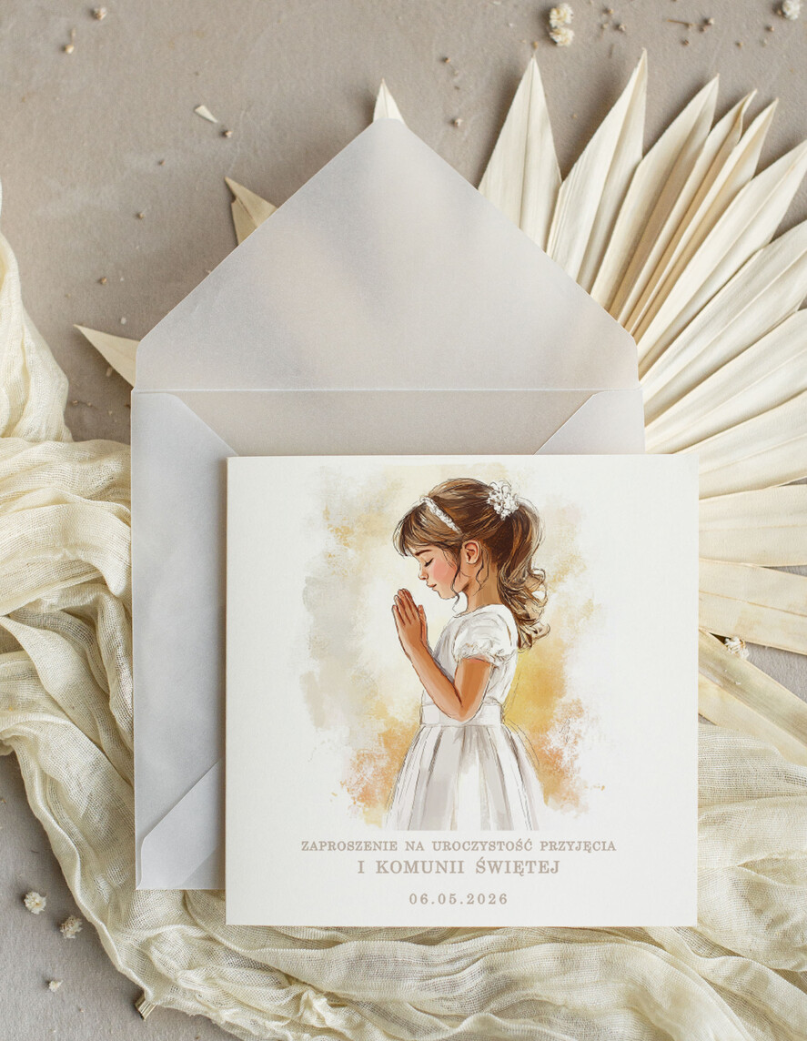 Zaproszenia na Komunię  dziewczynka  personalizowane zaproszenia Komunijne Eleganckie zaproszenia komunijne dla dziewczynki, proste zaproszenie na komunię Swiętą, zaproszenia na Pierwszą Komunie Świętą 1